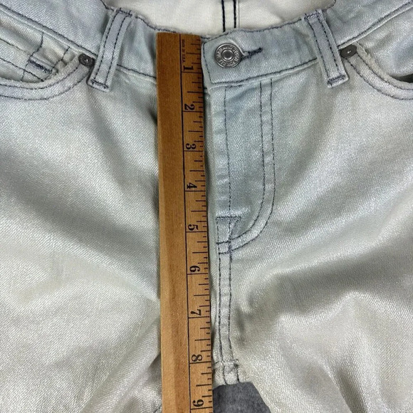7 Seven For All Mankind 7FAM Jeans Womens 26 Beige Blue Metallic Coated Skinny* - Picture 10 of 16